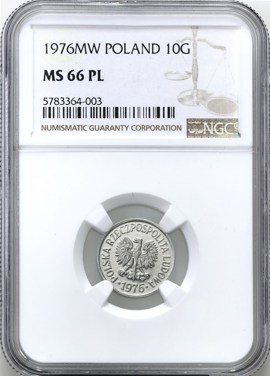PRL. 10 groszy 1976 aluminium NGC MS66 PL (Proof like)